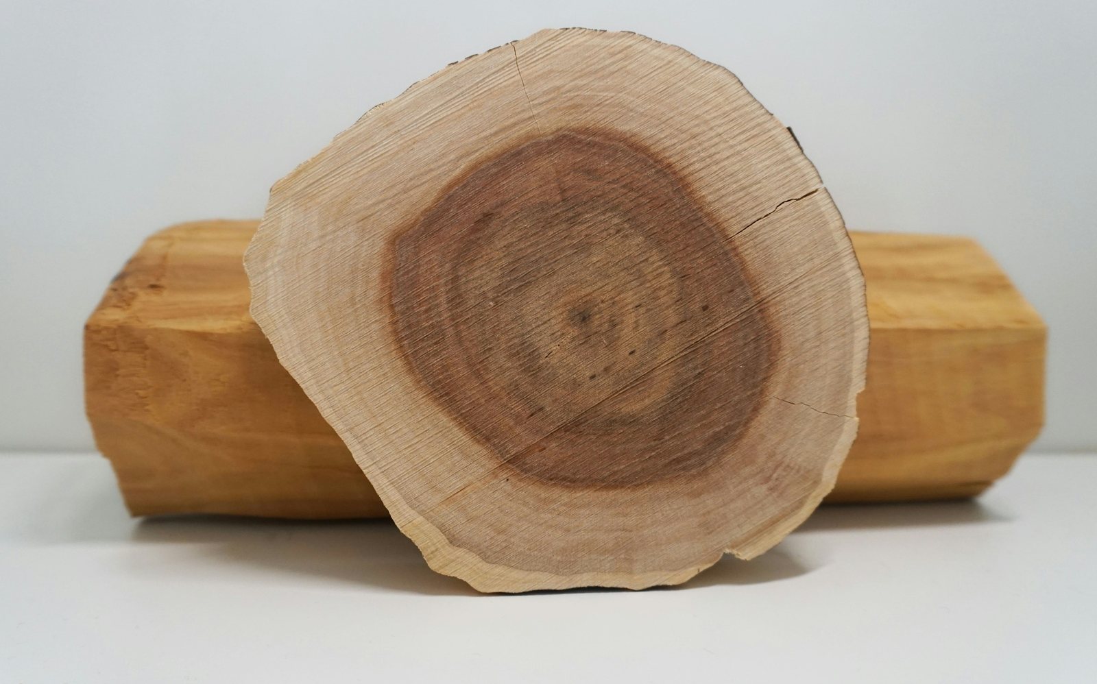 A cut log of sandalwood showing its golden heartwood