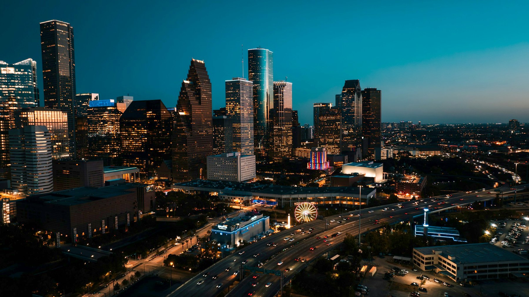 Downtown Houston skyline at dusk